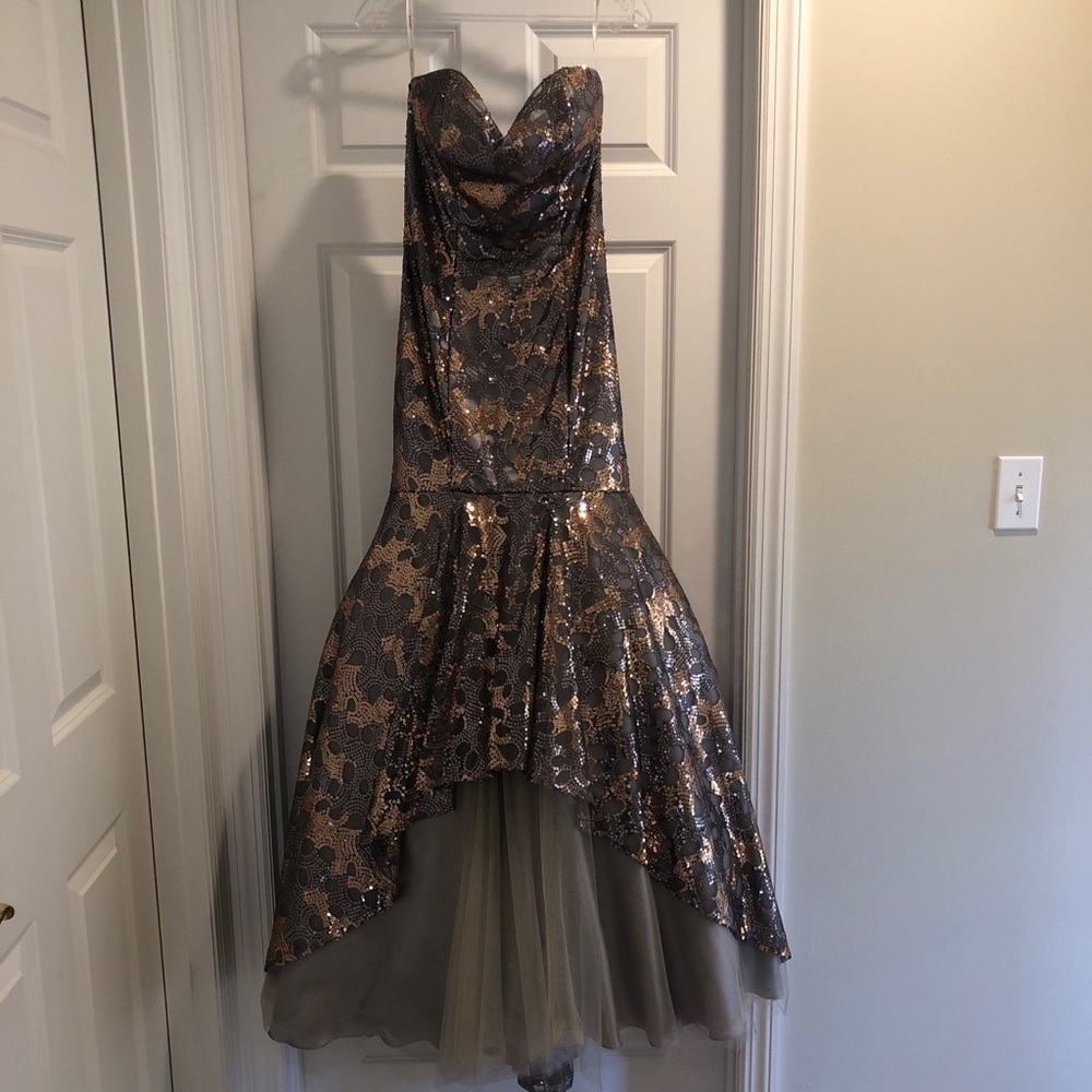 Jovani silver and gold sequins gown